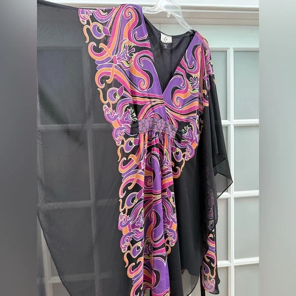 VTG I.C.E. Boho Black Dress & Kaftan Resort Evening Cover Up Set 2pc Size 18W - Picture 13 of 15